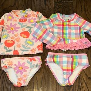 Carter's & Crown and Ivy Pink and purple girls  Swim Rashguards size 3T